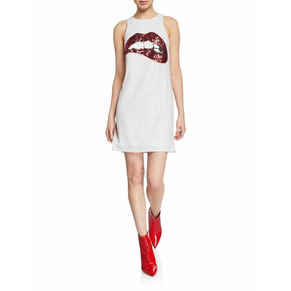 Aidan Mattox Dress Biting Lip Sequin Applique Whit